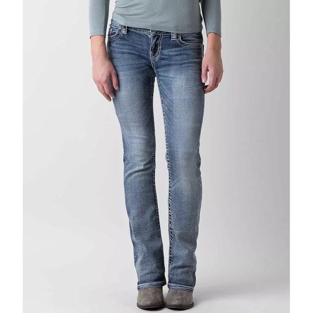 Daytrip Virgo Bootcut Jeans Medium Wash Blue Distressed Embellished 27L DBK3007